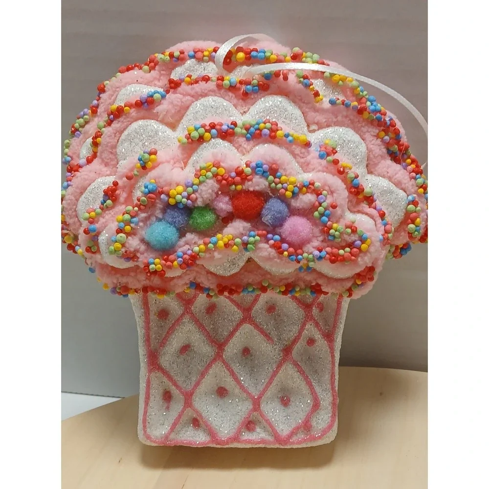 candyland theme styrofoam Cupcakes christmas ornament purple/pink 6